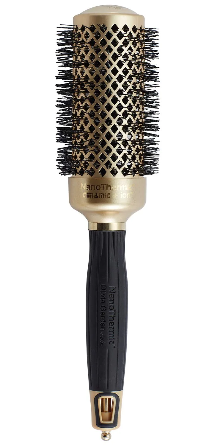 Термощетка для укладки волос Olivia Garden NanoThermic Ceramic + Ion Round Thermal Hair Brush - не электрическая - профессиональная щетка для нормальных и густых волос. 4,4 см, Gold / Black