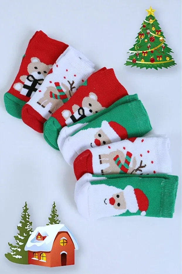 Детские носки для новорожденных с принтом Christmas Santa Claus Winter Towel Baby Shez, Multicolor