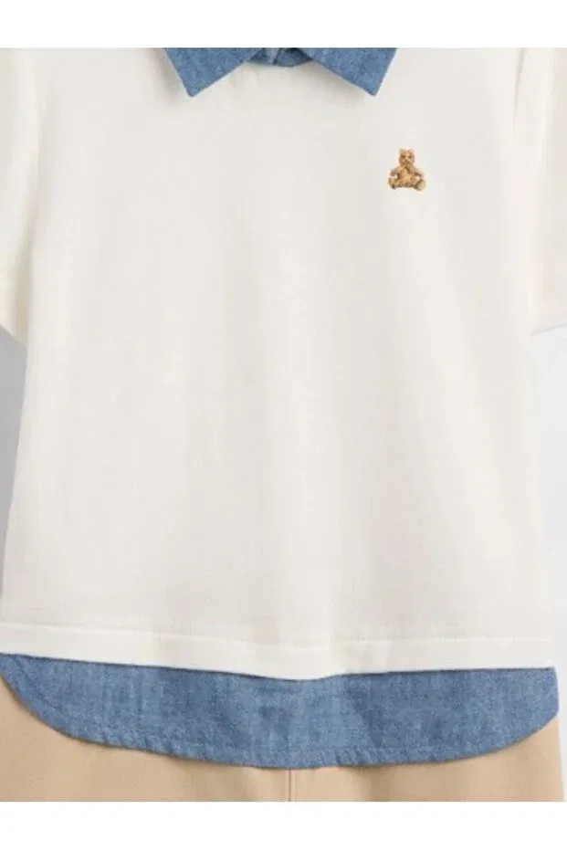 Детский комбинезон для девочек с коротким рукавом Brannan Bear Embroidered Chambray Polo Collar Jumpsuit Gap Kids, White — фото 2
