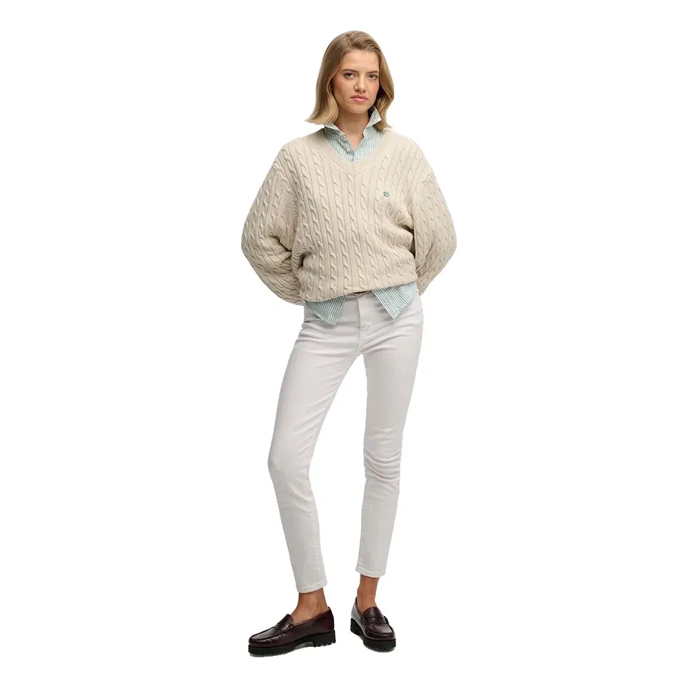 Свитер Oversized Cable V-neck Superdry, бежевый — фото 4
