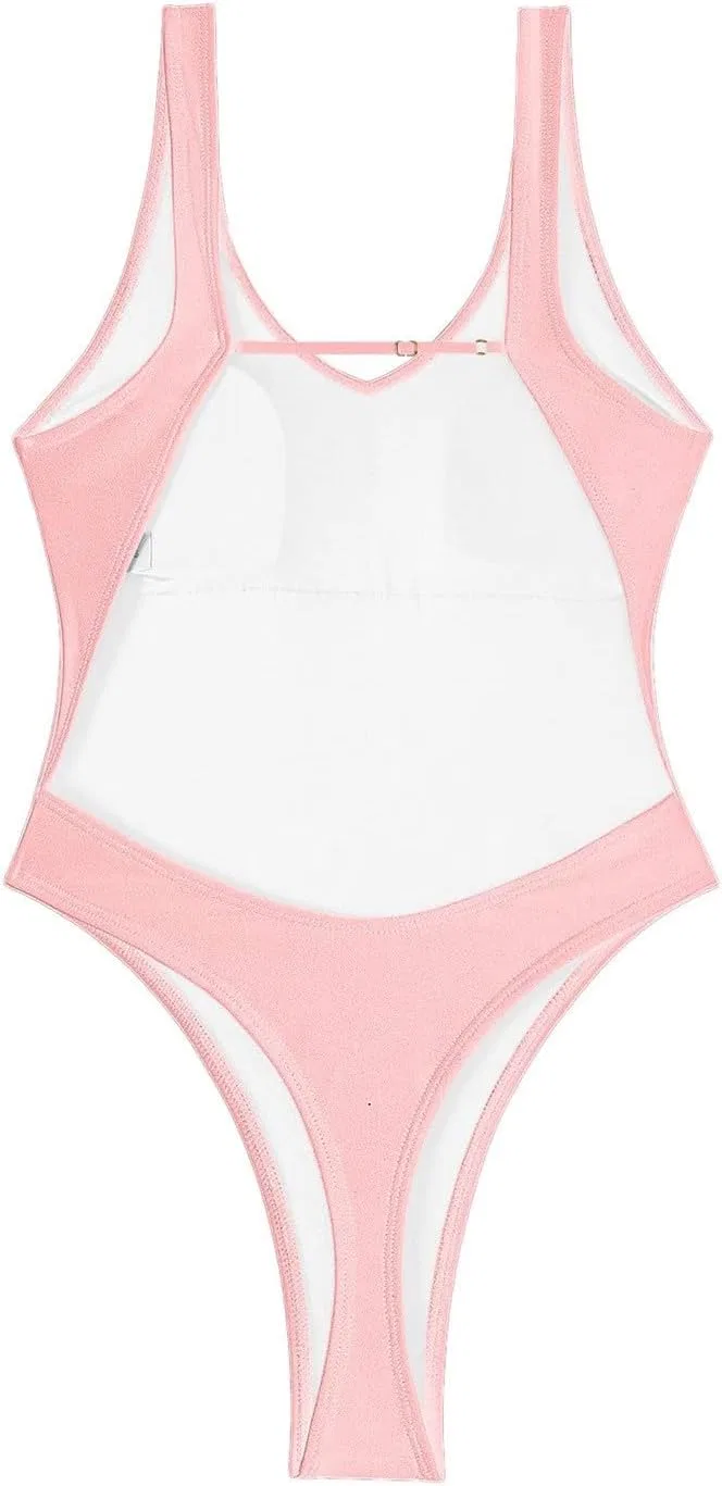 Женский цельнокроеный купальник с утяжкой живота Generic, Light Pink — фото 4