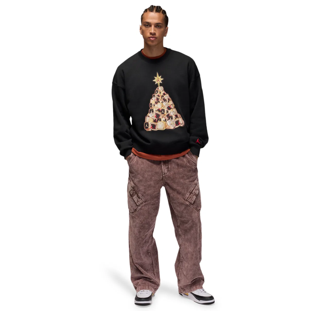 Мужской утепленный свитшот Brooklyn Holiday Fleece Crew Jordan, Black/Gym Red — фото 4