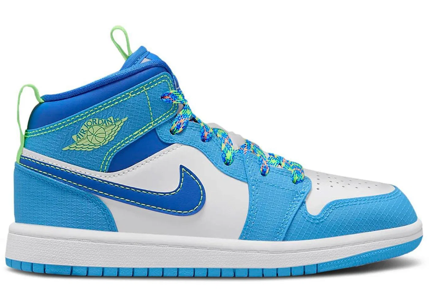 Детские кроссовки Lifestyle с принтом Jordan 1 Mid SE Jordan, Dark Powder Blue/Green Strike/White/Racer Blue