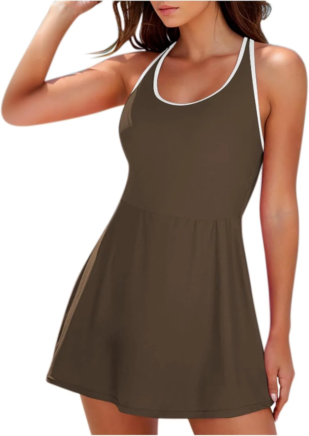 Женский купальный костюм с завышенной талией tankini, Brown