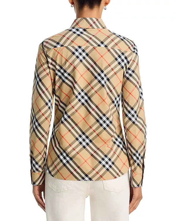 Женская рубашка с принтом Slim Fit Check Cotton Shirt Burberry, Sand Ip Check — фото 3