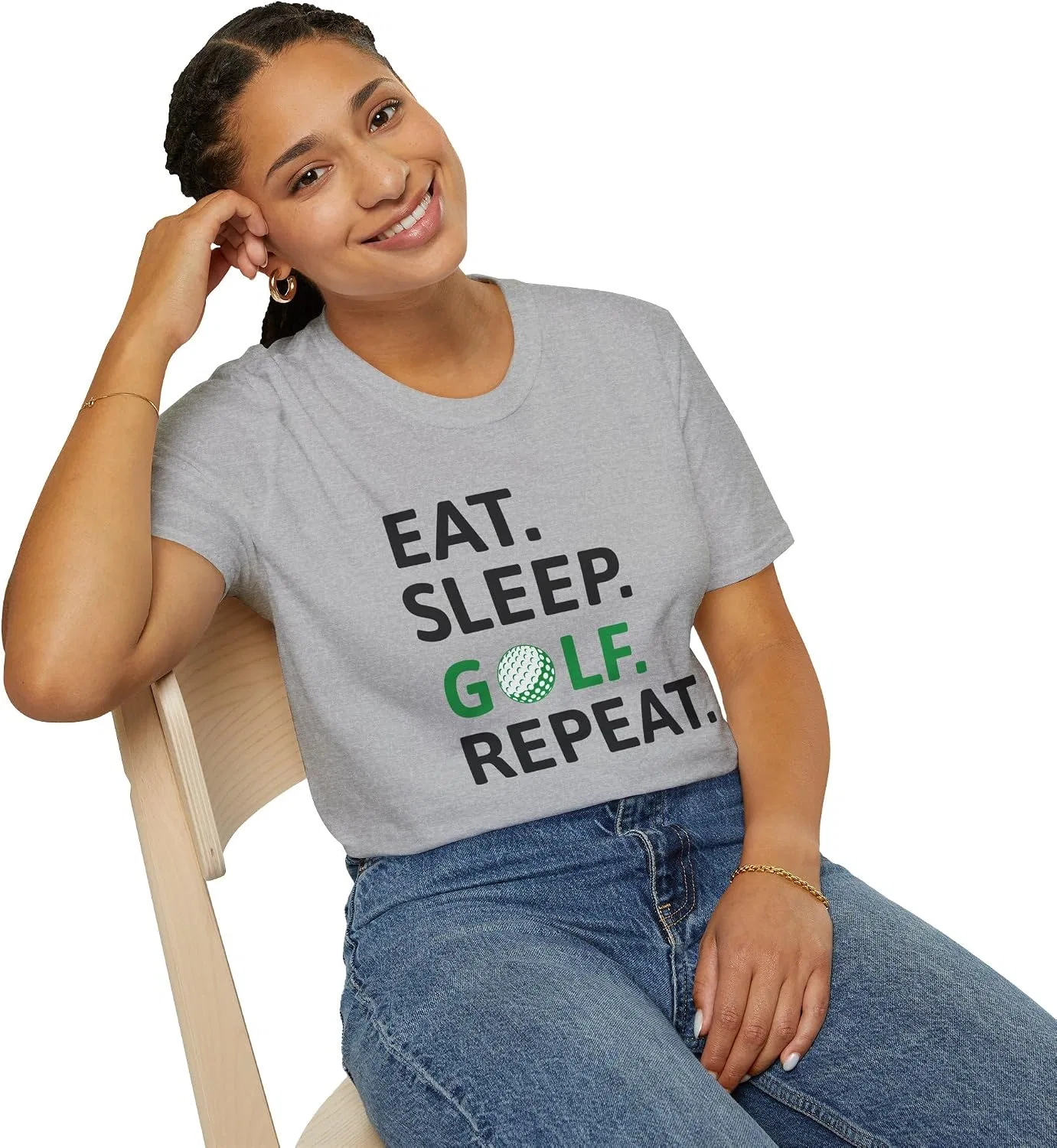 Мужская футболка с принтом Eat Sleep Golf Repeat Gildan 64000, Sport Grey — фото 2