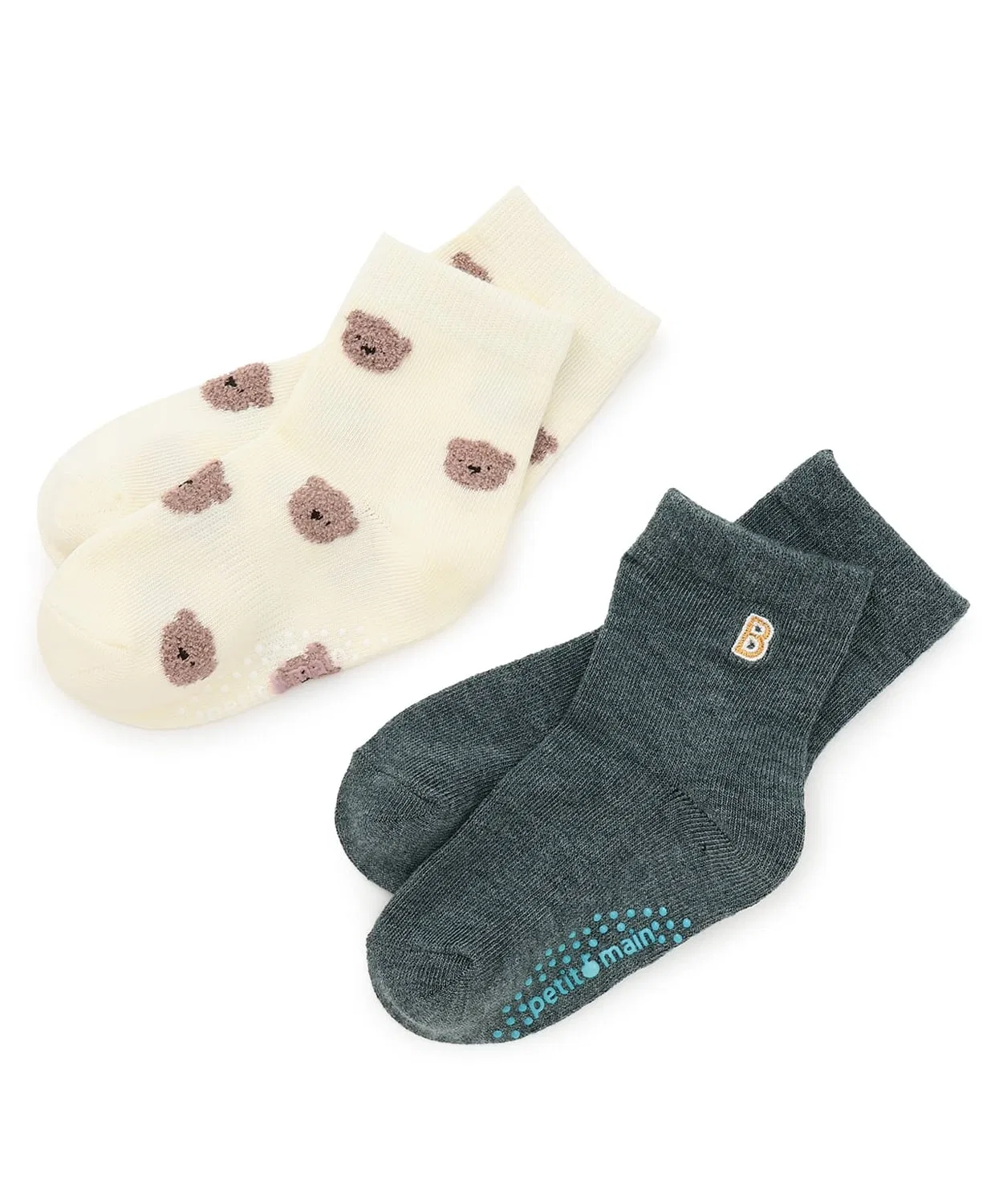 Детские носки с принтом, комплект из 2 пар, модель Bear and Dog, petit main, Dark Grey