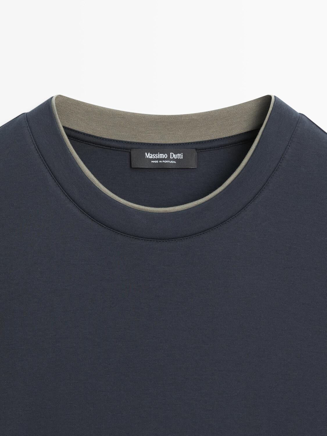 Футболка Massimo Dutti Short Sleeve Cotton, темно-синий — фото 3