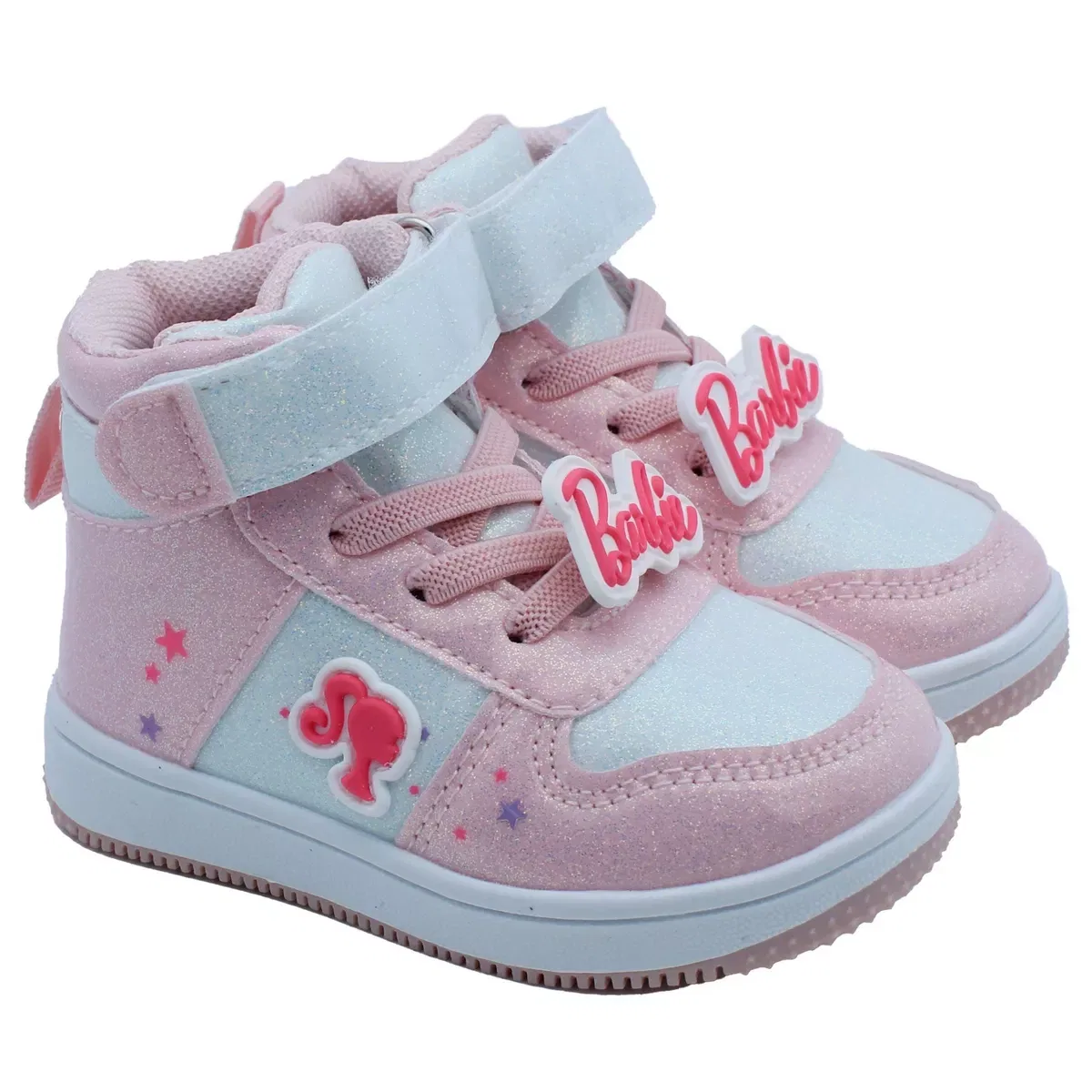 Детские кроссовки для девочек высокие Barbie, Light Pink Glitter Barbie — фото 2