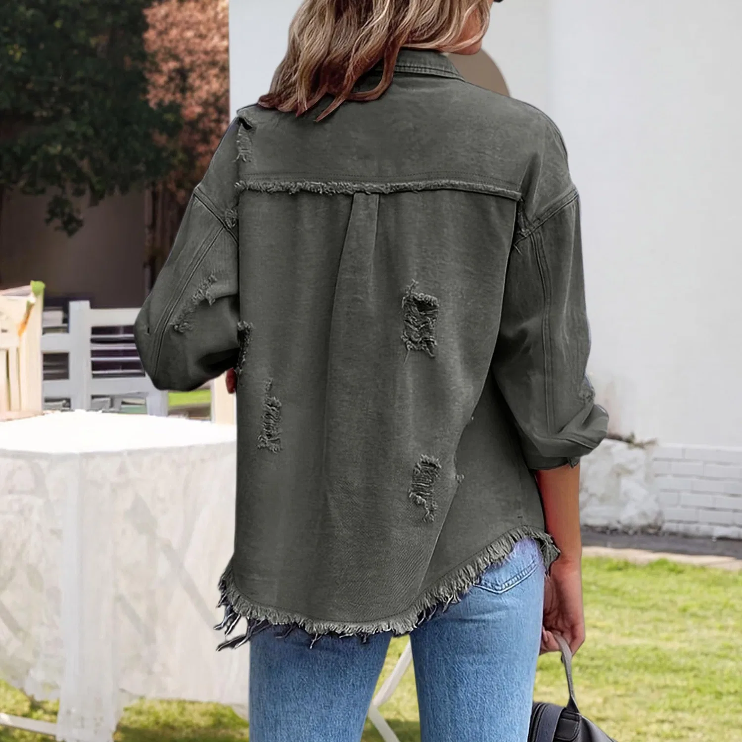 Женская джинсовая рубашка oversize с длинным рукавом, Grigio — фото 3