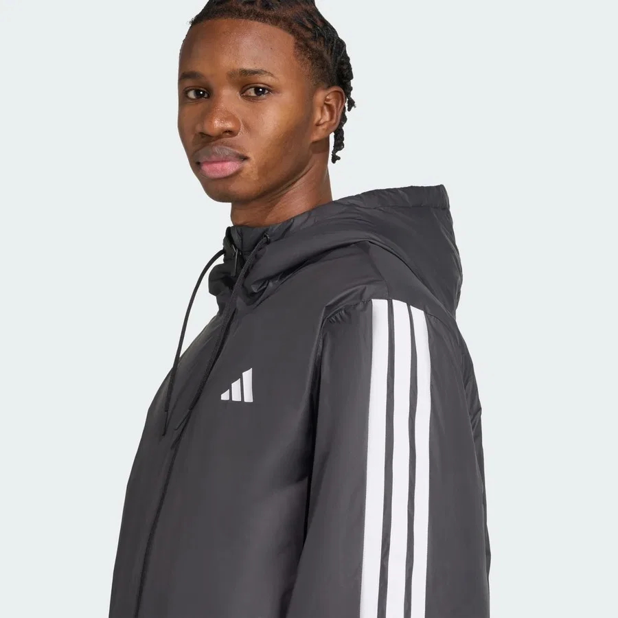 Мужская утепленная куртка с капюшоном Essentials CLIMAWARM 3-Stripes adidas, Черный — фото 4