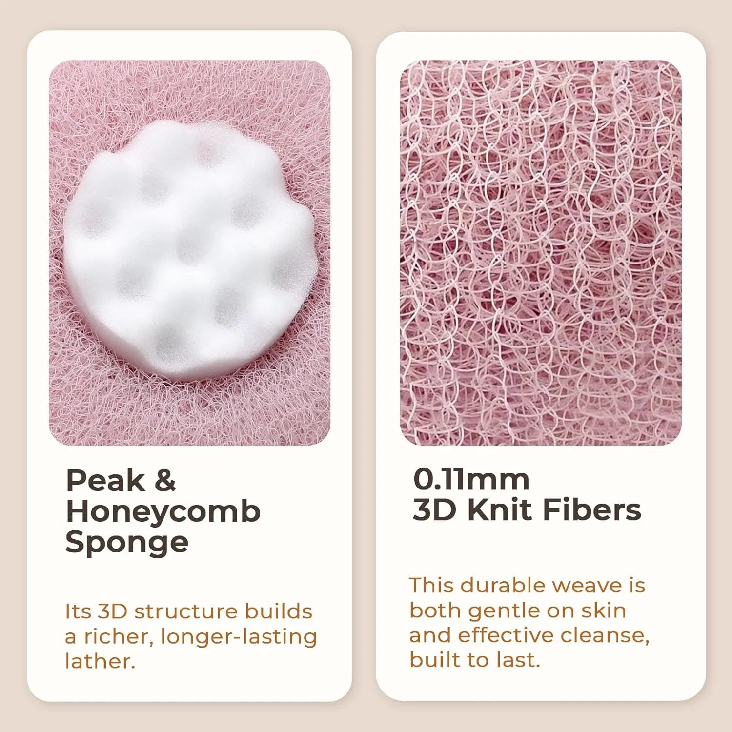 Мочалка-люфа 2-в-1 с пилингом, Awrose, 5 шт, 12 см, Розовый+Желтый+Зеленый+Фиолетовый+Серый — фото 3