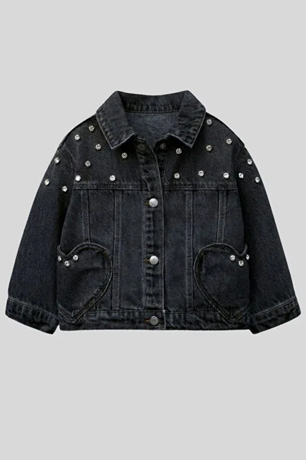 Детская джинсовая куртка с принтом Heart Pocket Ww Waka Waka Kids Store, Smoked — фото 3