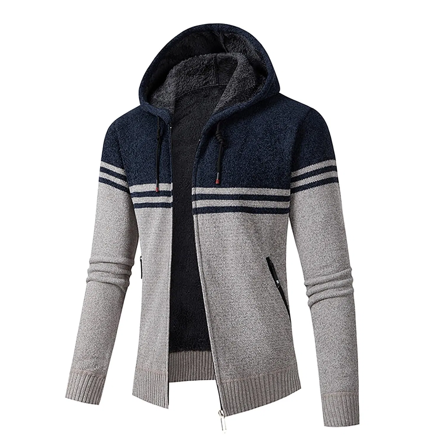Мужской жилет с капюшоном из флиса, модель Sweaters Hooded Tops and Cardigan Thick Winter Fleece Mens Wool Coats, 6-navy