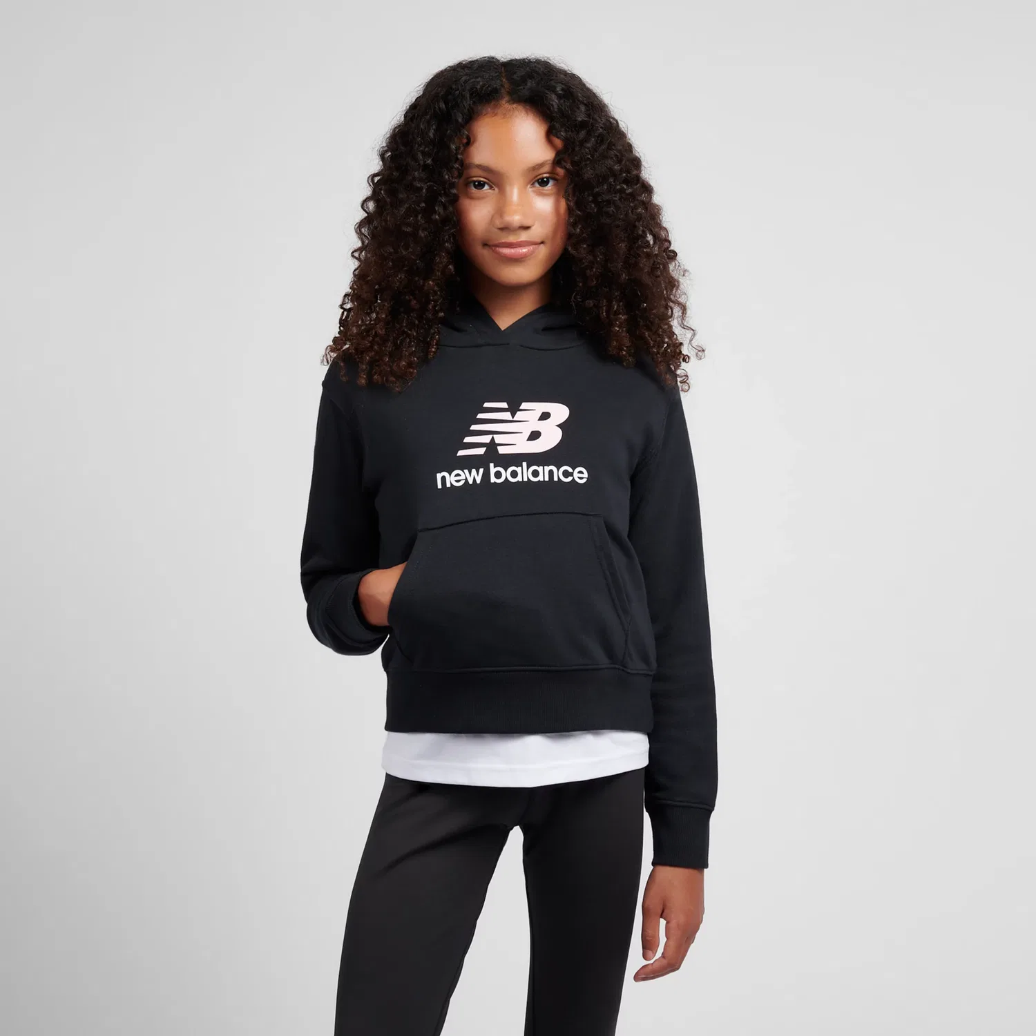 Детское худи с капюшоном и принтом BB Stacked Logo New Balance, Black