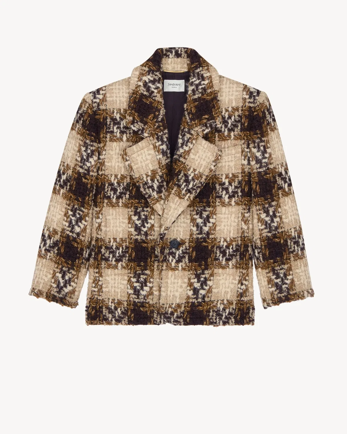 Однобортный жакет из твида SAINT LAURENT, черный