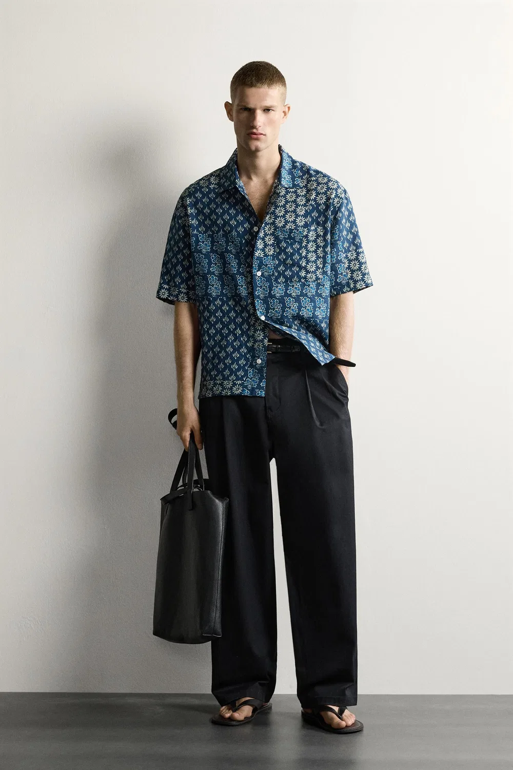 Рубашка свободного кроя с принтом в стиле пэчворк ZARA, Ink blue