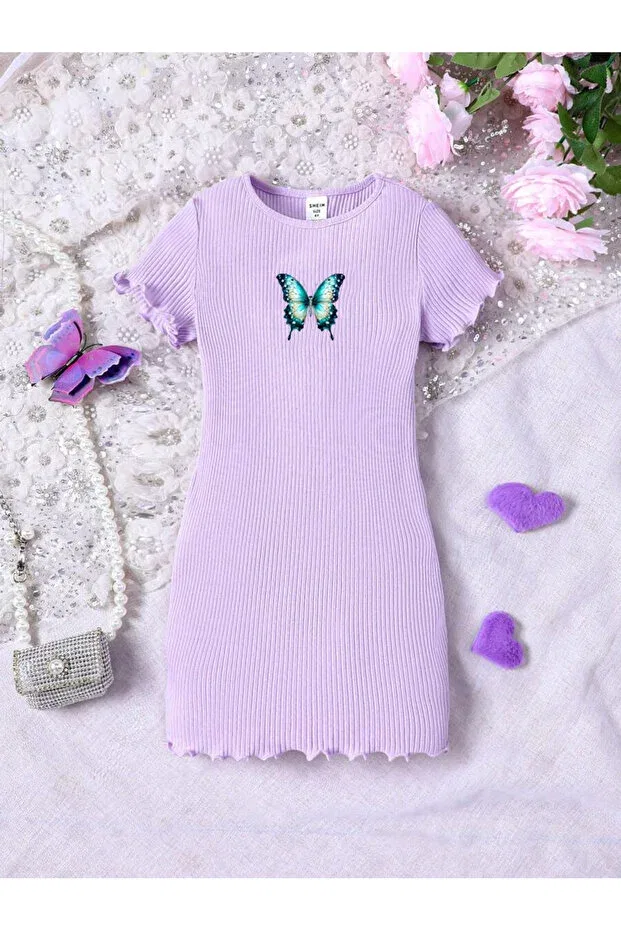 Детское платье для девочек с принтом Butterfly Printed Short Sleeve Dress Keywest, Lilac