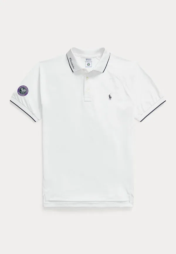 Поло с вышивкой Wimbledon custom slim fit polo shirt, Polo Ralph Lauren, Ceramic White, белый — фото 4
