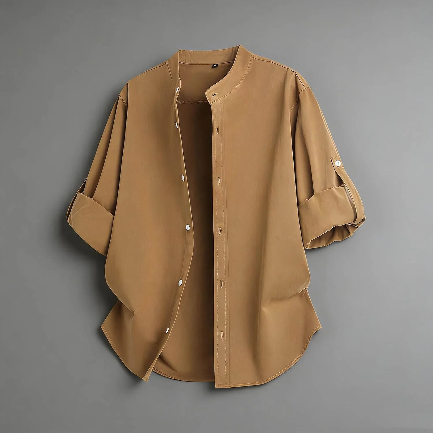 Мужская рубашка с длинным рукавом, модель Roll Tab Sleeves, кофейный — фото 2