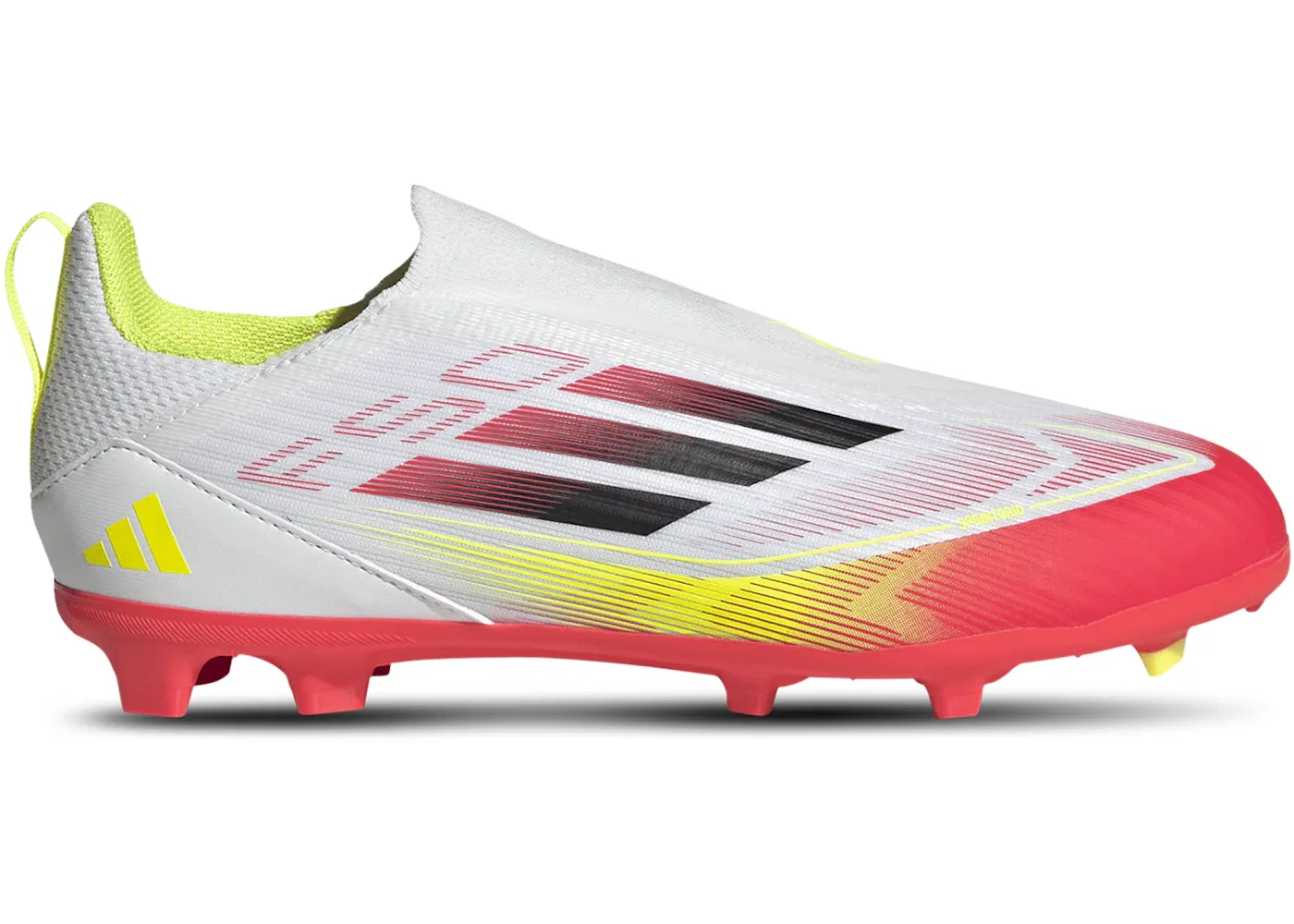Детские бутсы без шнуровки Adidas F50 League Laceless FG/MG, Cloud White/Core Black/Solar Yellow