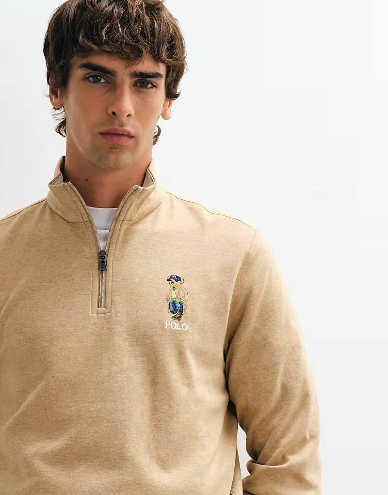 Бежевый джемпер Polo Ralph Lauren с логотипом и застежкой-молнией до середины груди