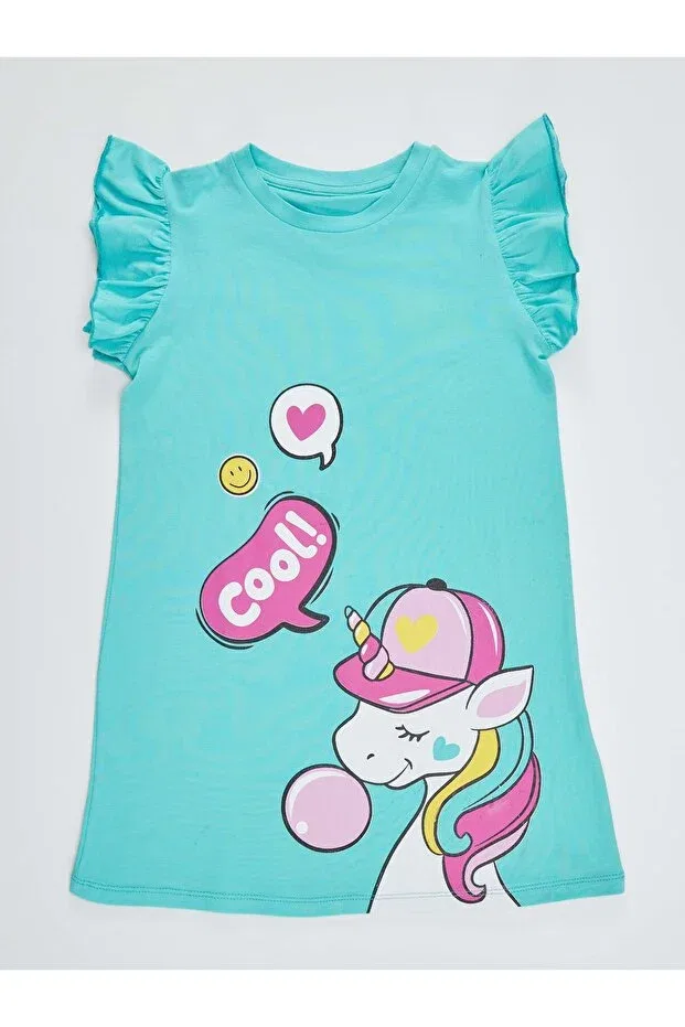 Детское платье для девочек с коротким рукавом-воланом Gummy Unicorn Denokids, Green — фото 4