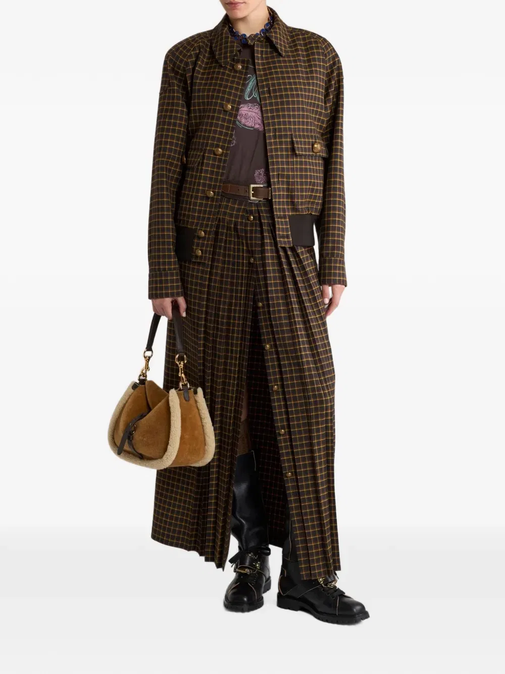 Шерстяной бомбер в клетку ETRO, коричневый — фото 2