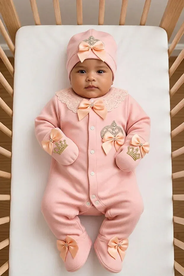 Детский комбинезон для новорожденных хлопковый с длинным рукавом Waffle Baby, Pink