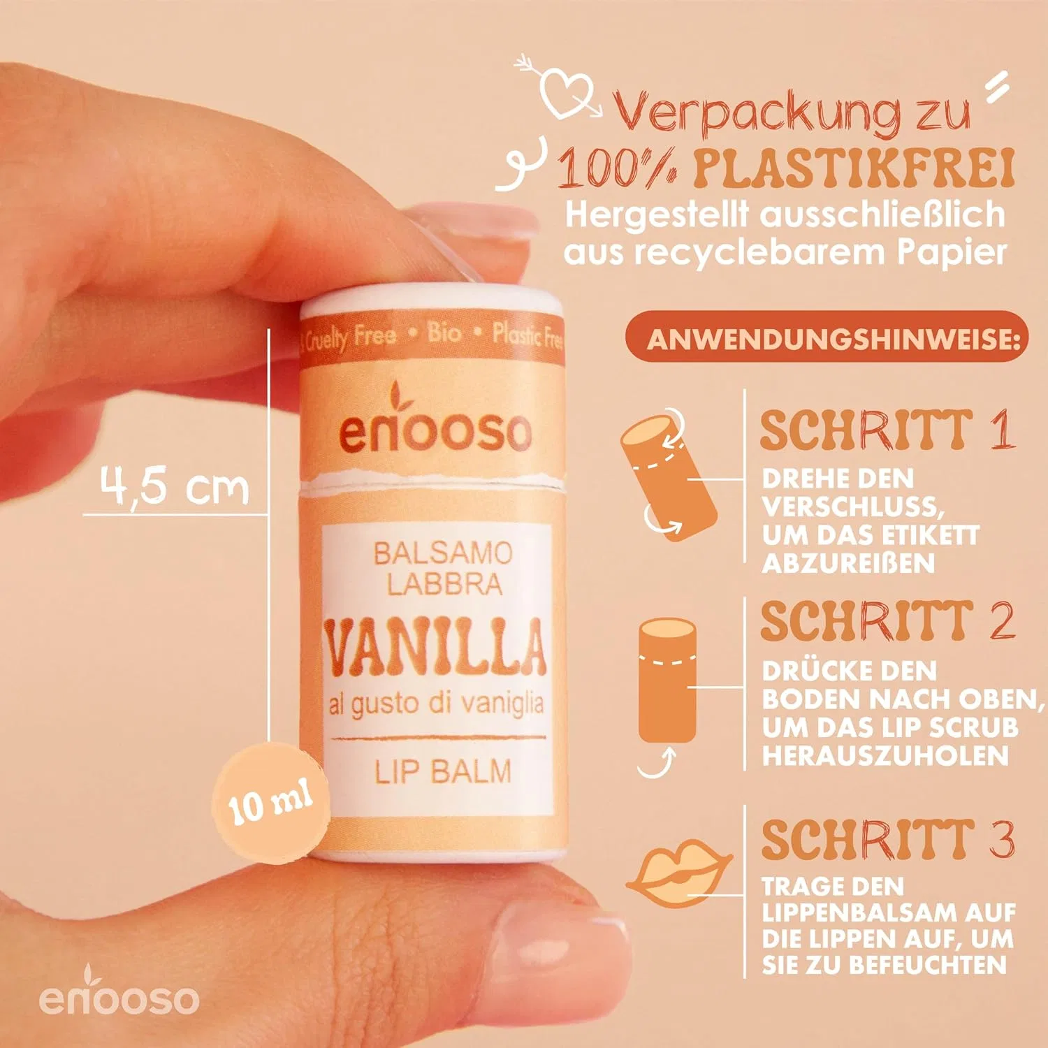 Бальзам для губ с ванилью ENOOSO, 10 мл, Vanilla — фото 4