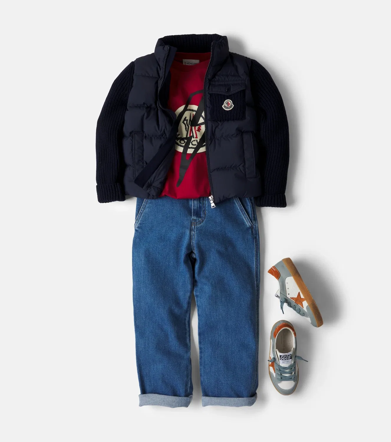 Вязаная куртка из шерсти и кашемира с пуховыми вставками Moncler Enfant, синий — фото 2