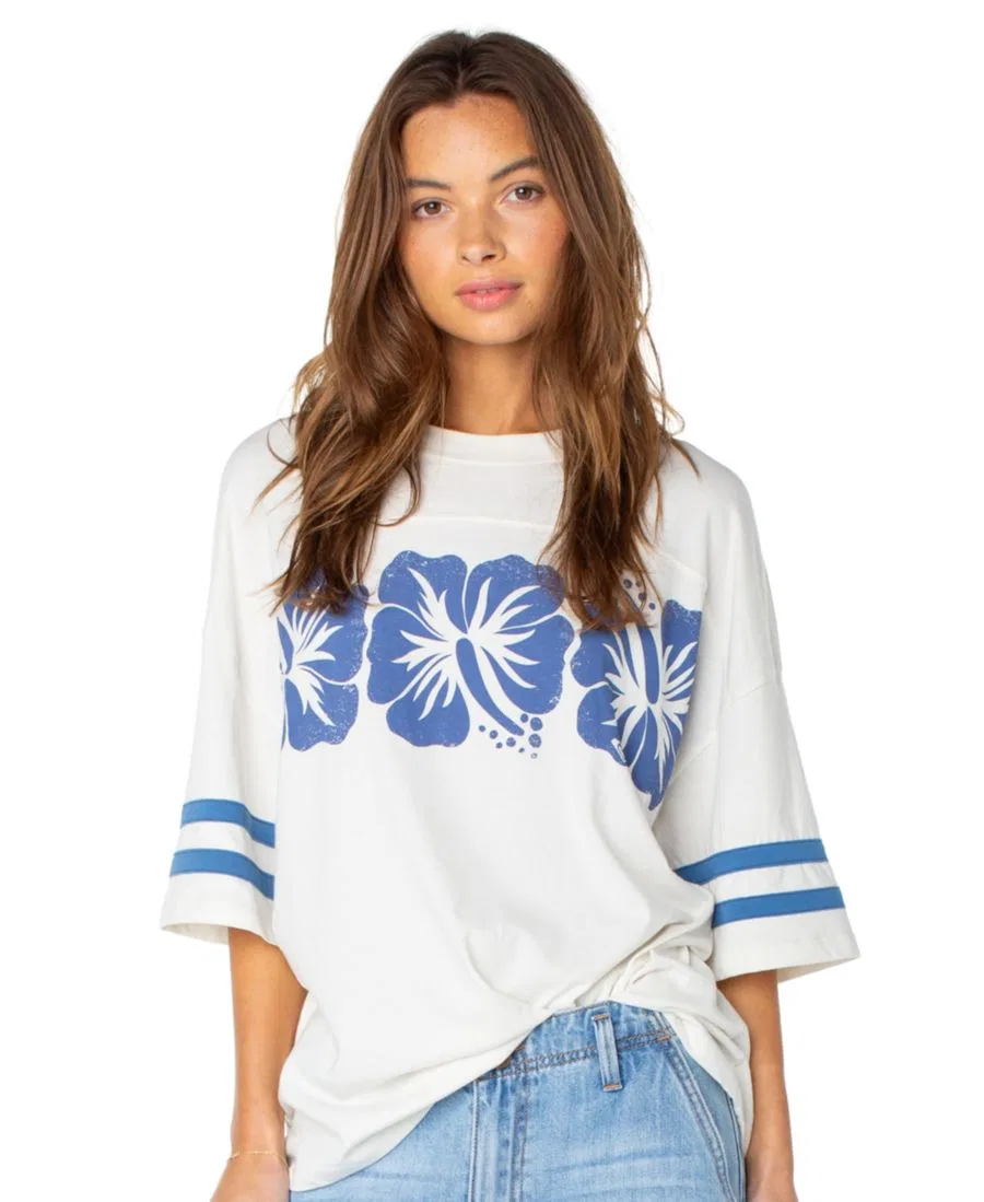 Футболка оверсайз с принтом Game Day Oversized Roxy, Cloud Dancer Flower Block