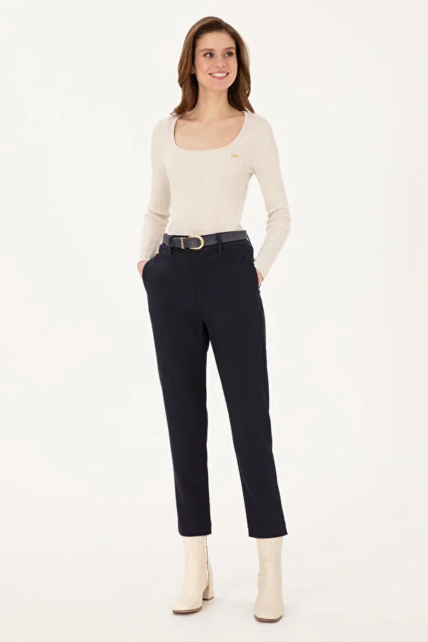 Женские брюки из ткани с высокой талией U.S. Polo Assn., Navy Blue — фото 3