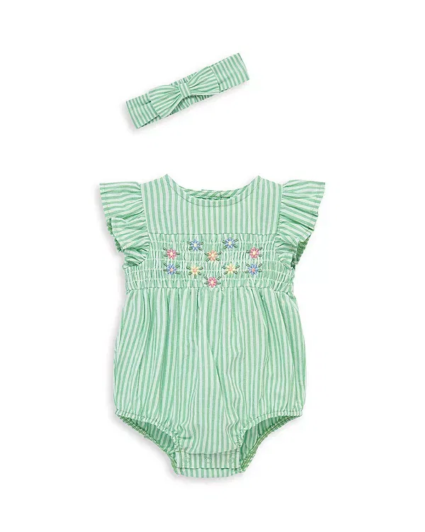 Детский комплект боди с воланами и повязки для девочек Bubble Bodysuit & Headband Set Little Me, зеленый