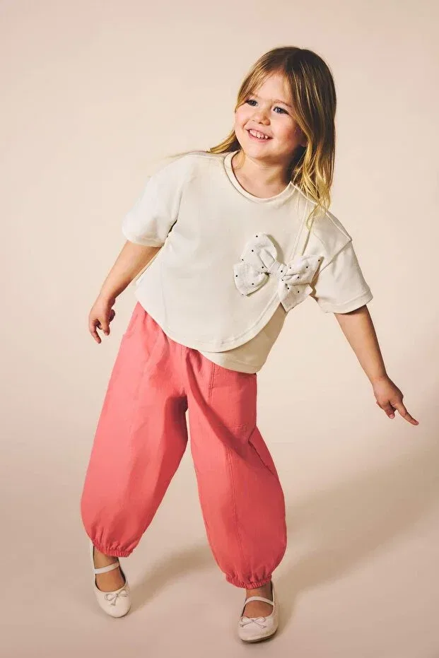 Детские брюки для девочек хлопковые balloon fit Defacto, Pink-Pn682 — фото 2