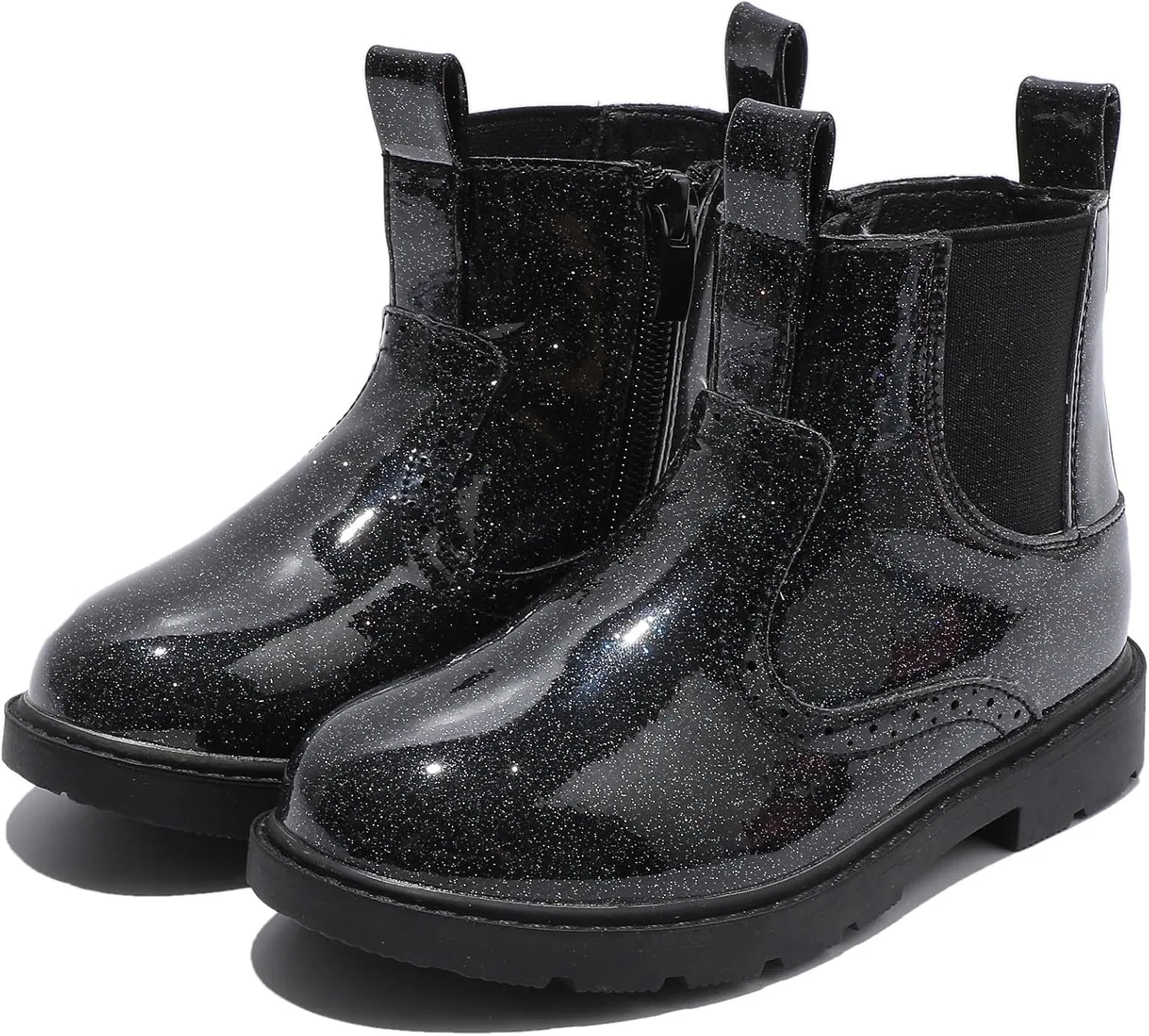 Детские ботинки челси водонепроницаемые с боковой молнией DADAWEN, Black Glitter