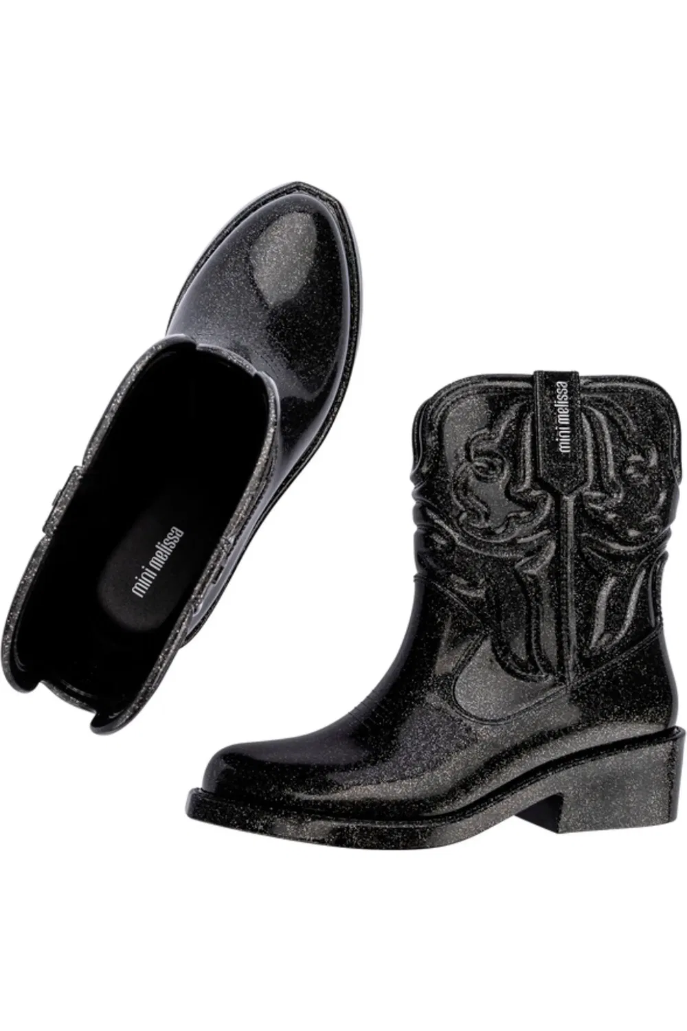 Детские сапоги ковбойские с фруктовым ароматом Texas Western Mini Melissa, Black Silver Glitter — фото 3