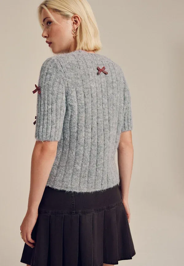Футболка с принтом, хлопок, Tall fit - crew neck - print t-shirt, Next, серый с бантами — фото 2