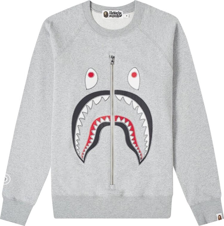 

Толстовка BAPE Shark Applique Metal Zip Crewneck 'Grey', серый