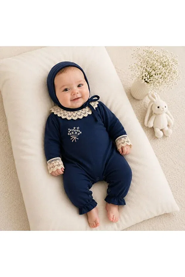 Детский ромпер для девочек хлопковый Moonelle Nonna Baby, Navy Blue