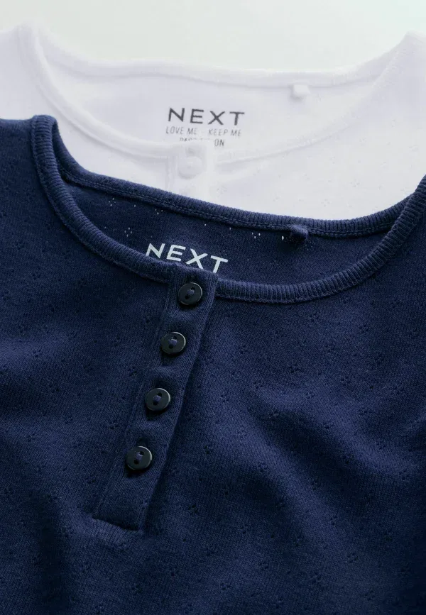 Футболка хлопковая Regular fit pointelle button front 2 pack Next navy white, белый/темно-синий — фото 4