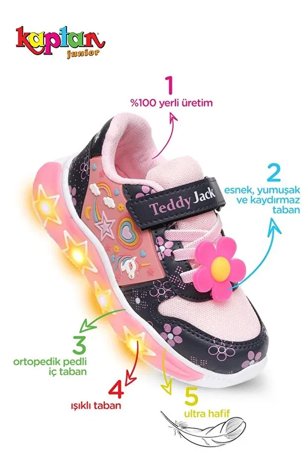 Детские спортивные кроссовки для девочек с подсветкой Kaptan Junior, Black — фото 2