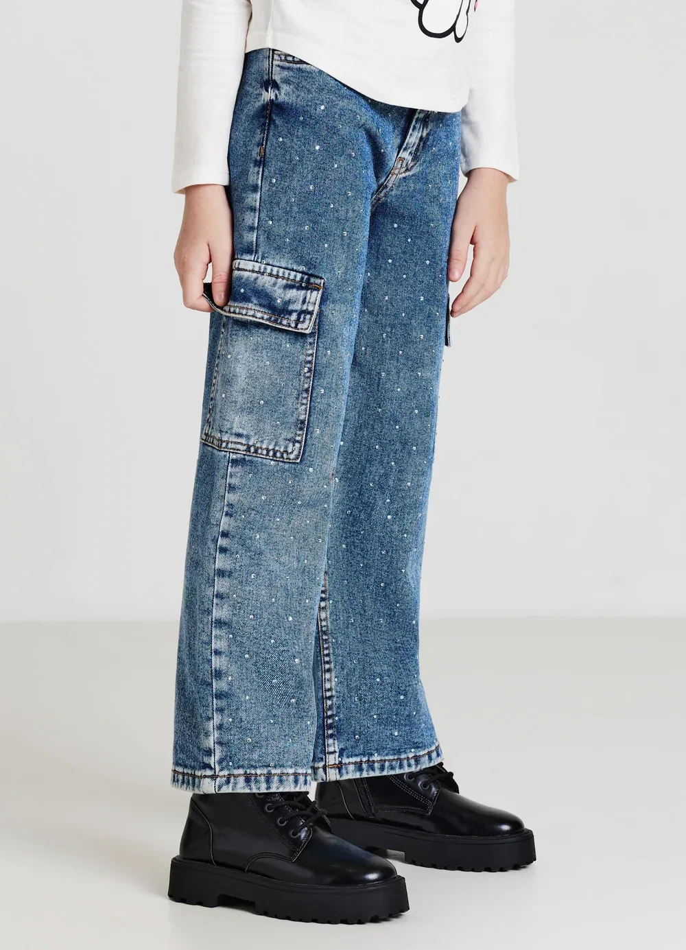 Con strass - брюки-карго Calliope, Blu Denim Medio Scuro — фото 2