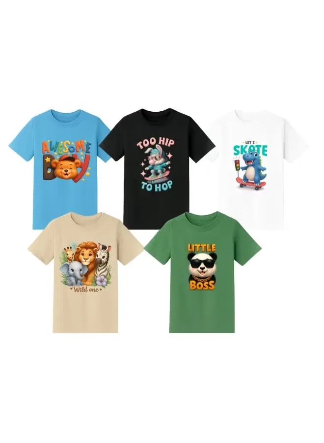 Комплект футболок с принтом для мальчиков, 5 шт, Printshop4Me, комбо 4