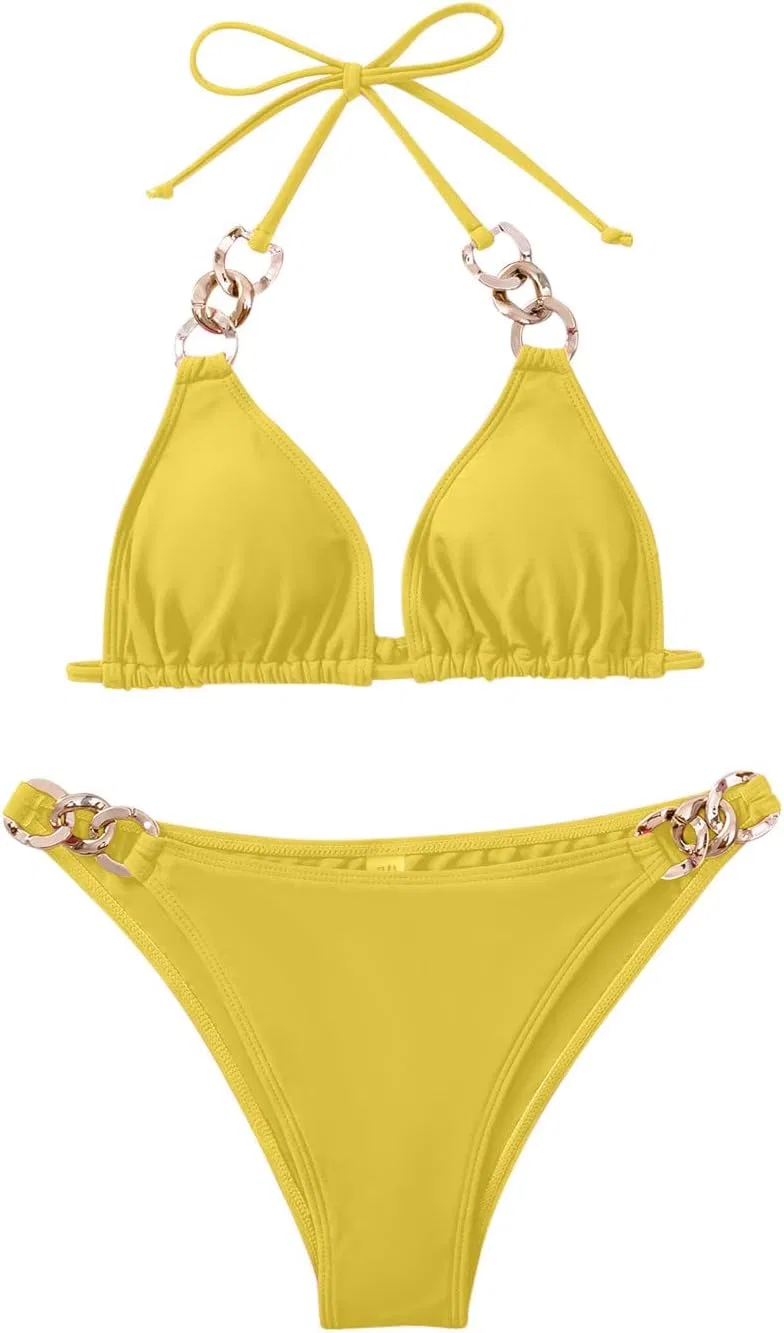 Женский бикини с металлическими украшениями, Yellow