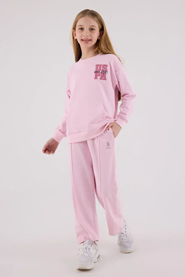 Детский для девочек комплект из толстовки и брюк с вышивкой U.S. Polo Assn., Pink