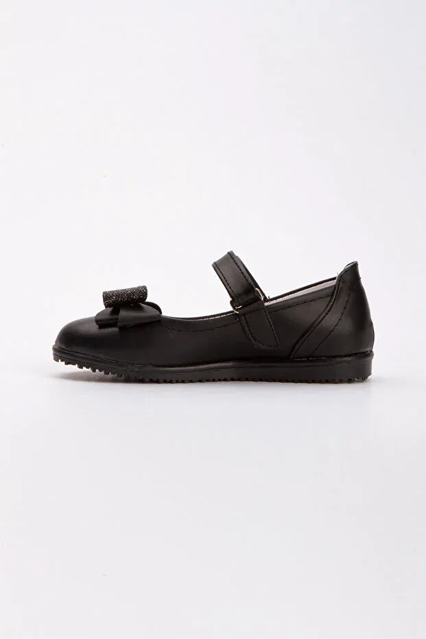 Детские балетки для девочек с бантом Sare Çocuk Giyim, Matte Black — фото 4