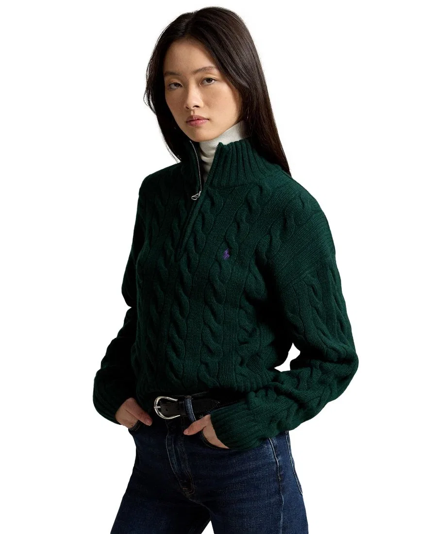 Свитер с кабельным узором и полузастежкой-молнией Polo Ralph Lauren, College Green
