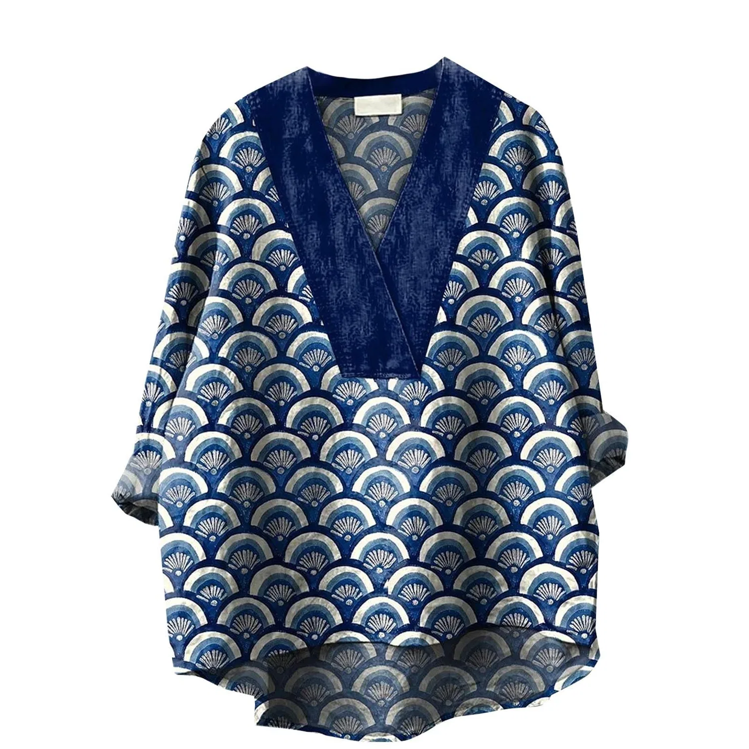 Женская туника с принтом, рукав 3/4, Blue-g