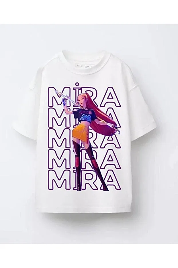 Детская футболка для девочек с принтом Kpop Mira Printed T-Shirt Huntrix, Bemora Kids, Multicolor — фото 3